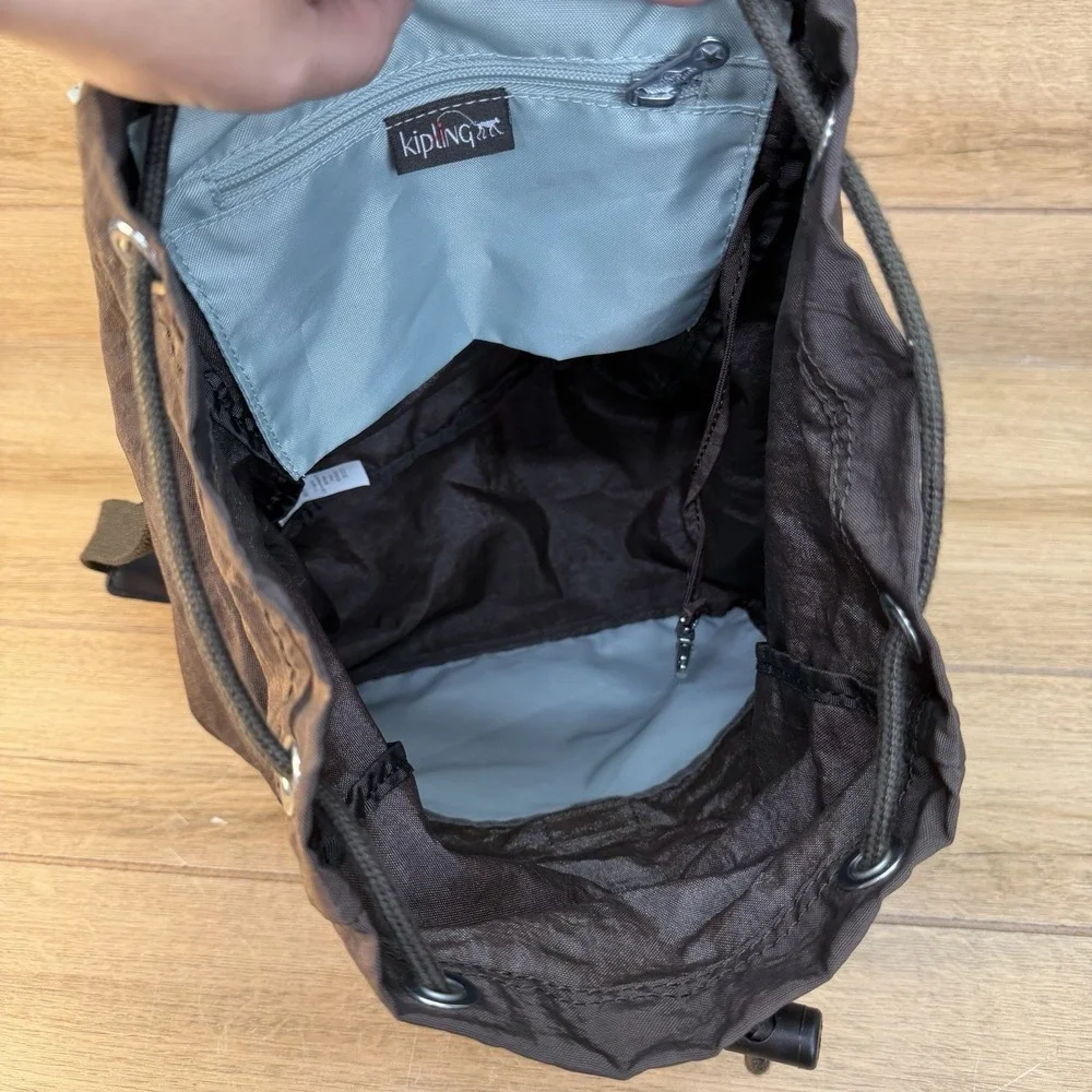 Kipling Mini Backpack Drawstring Textured Brown Nylon - Picture 10 of 12